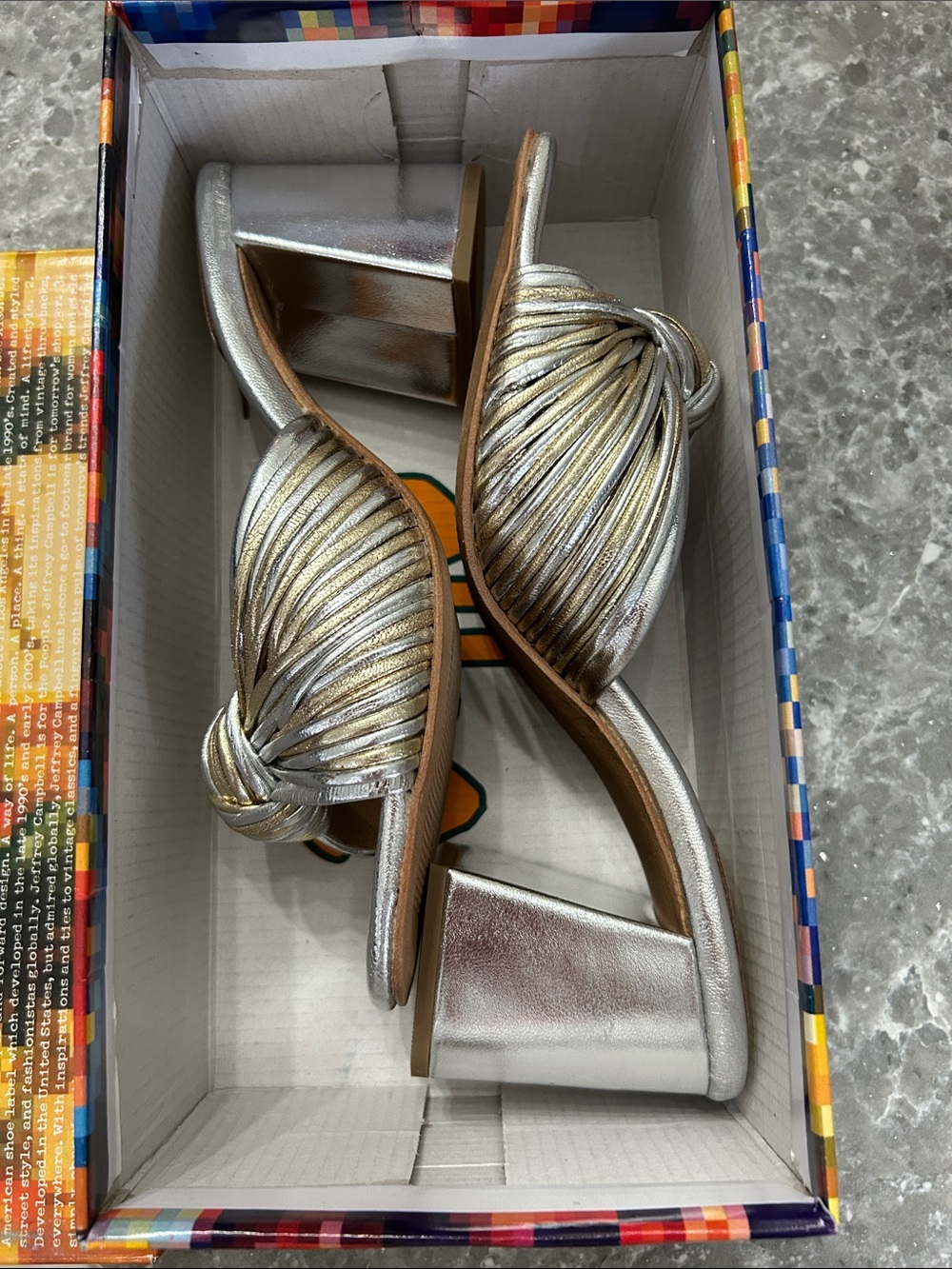 Jeffrey Campbell Silver/Gold Knotted Block Heel Slide Sandals